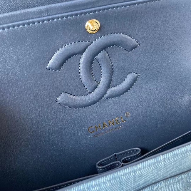 CHANEL CLASSIC HANDBAG Printed Denim & Gold-Tone Metal 1112 Light Blue