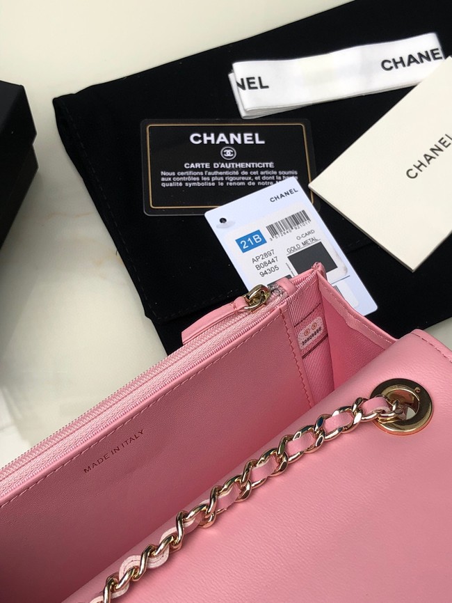 CHANEL WALLET ON CHAIN Lambskin & light Gold-Tone Metal 80892 pink