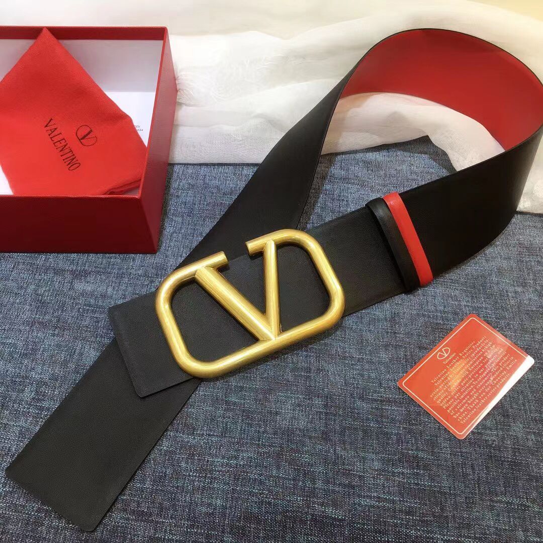 Valentino Original Calf Leather Belt 7.0CM V96783-2 Black&Red