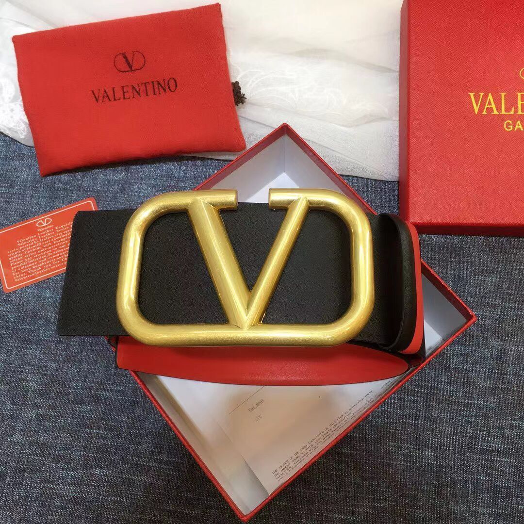 Valentino Original Calf Leather Belt 7.0CM V96783-2 Black&Red