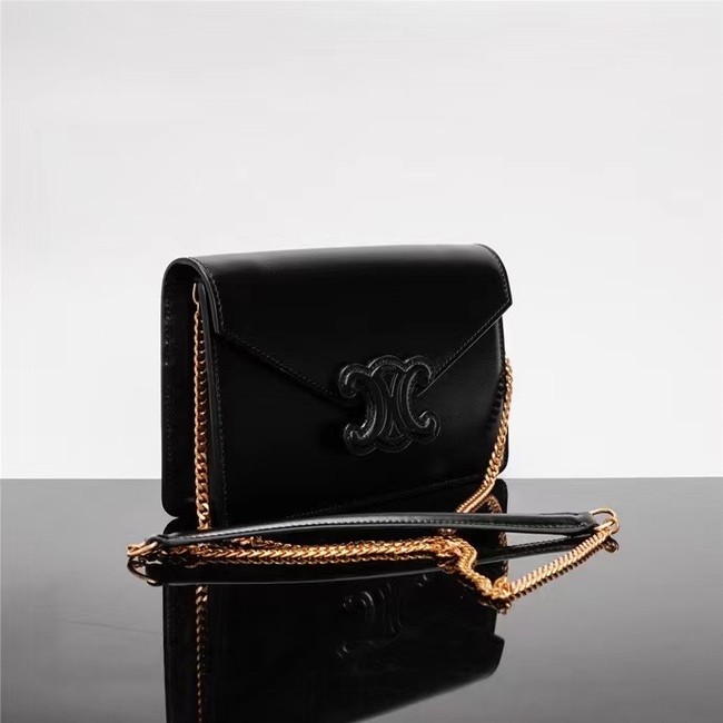 Celine TEEN CHAIN BESACE TRIOMPHE IN SHINY CALFSKIN 10J733 black