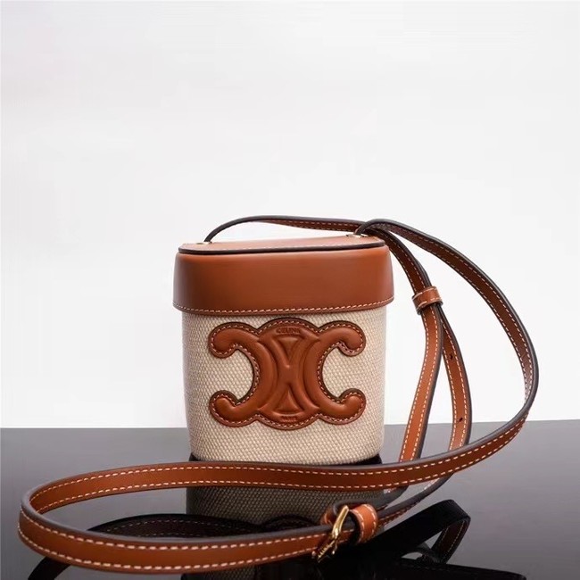 Celine MINI TEEN CLASSIC BAG IN TRIOMPHE CANVAS AND CALFSKIN 199263 brown