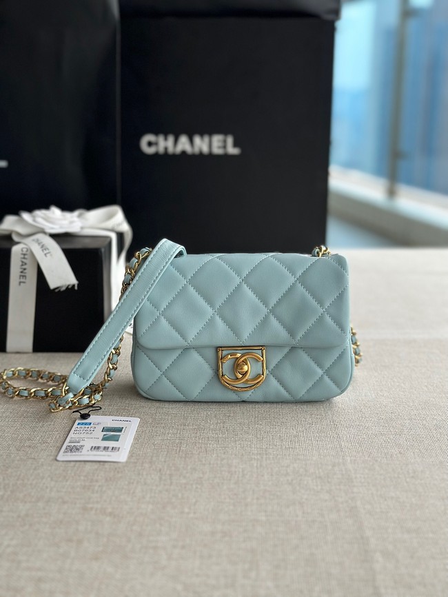 Chanel MINI FLAP BAG Lambskin & Gold-Tone Metal AS3473 Light Blue