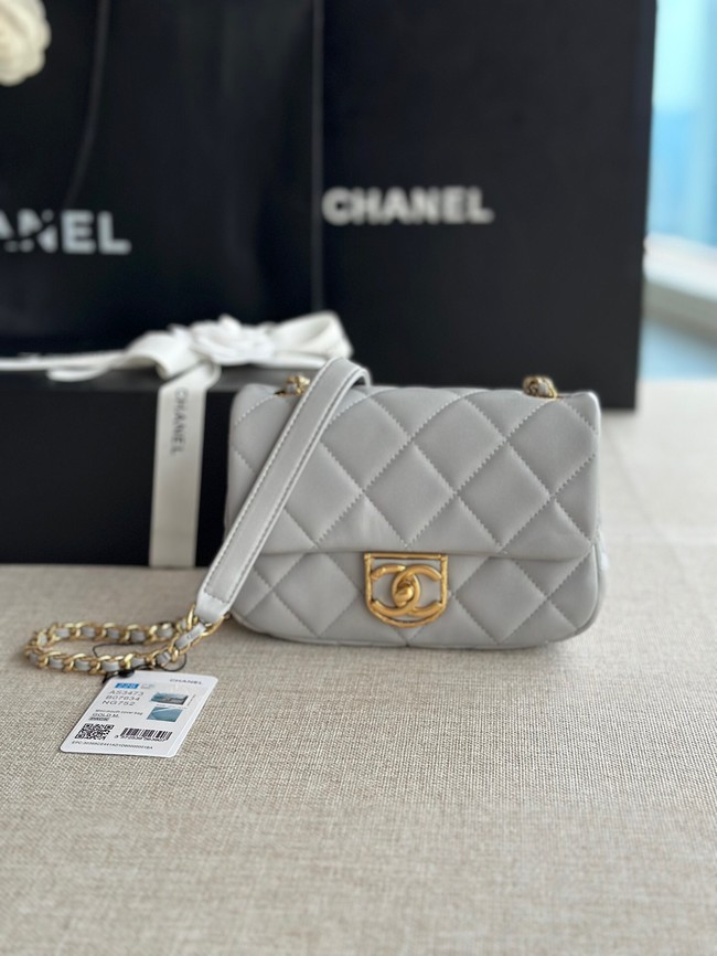 Chanel MINI FLAP BAG Lambskin & Gold-Tone Metal AS3473 gray