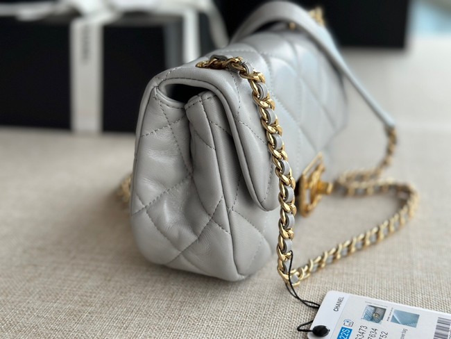 Chanel MINI FLAP BAG Lambskin & Gold-Tone Metal AS3473 gray