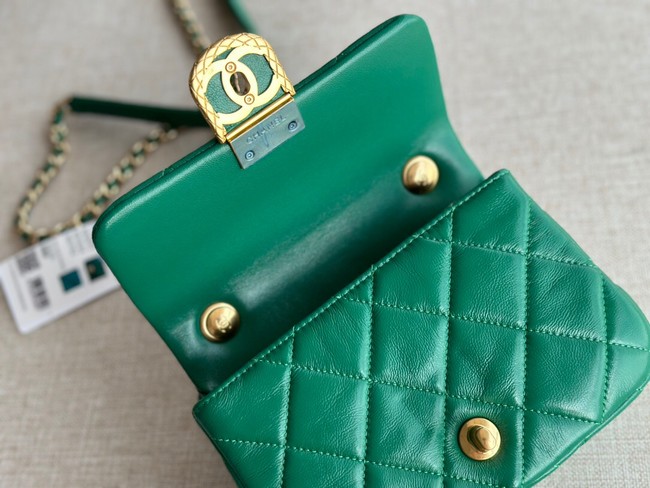 Chanel MINI FLAP BAG Lambskin & Gold-Tone Metal AS3473 green