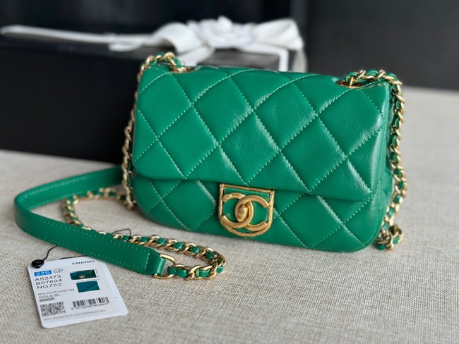 Chanel MINI FLAP BAG Lambskin & Gold-Tone Metal AS3473 green