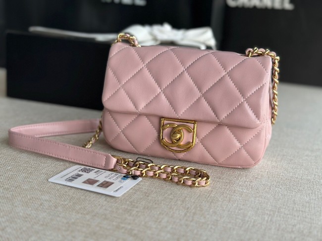 Chanel MINI FLAP BAG Lambskin & Gold-Tone Metal AS3473 pink