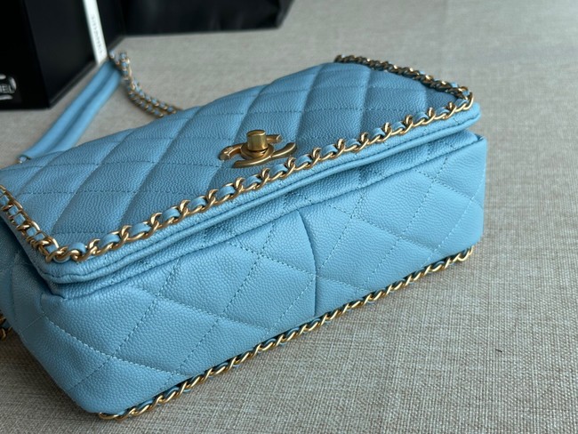 Chanel SMALL Flap Bag Grained Calfskin & Gold-Tone Metal AS3467 light blue