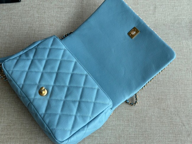 Chanel SMALL Flap Bag Grained Calfskin & Gold-Tone Metal AS3467 light blue