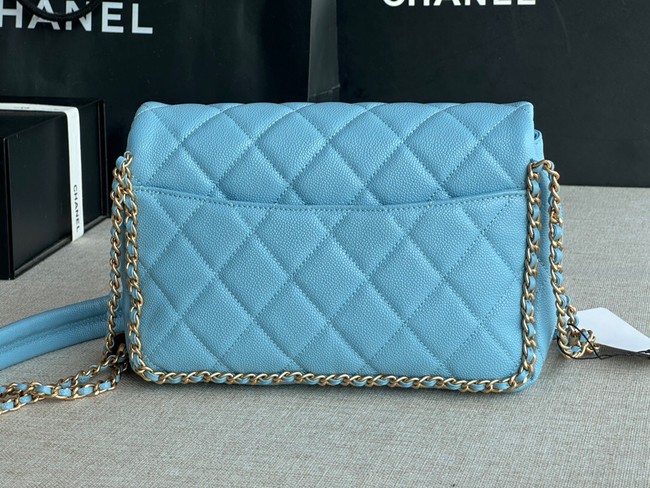 Chanel SMALL Flap Bag Grained Calfskin & Gold-Tone Metal AS3467 light blue