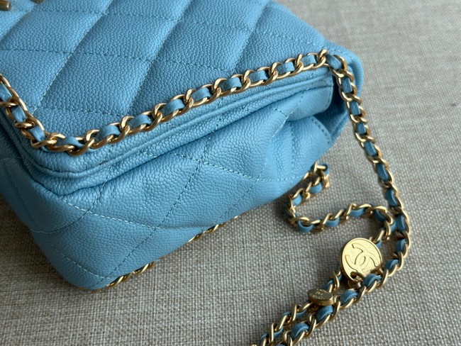 Chanel SMALL Flap Bag Grained Calfskin & Gold-Tone Metal AS3467 light blue