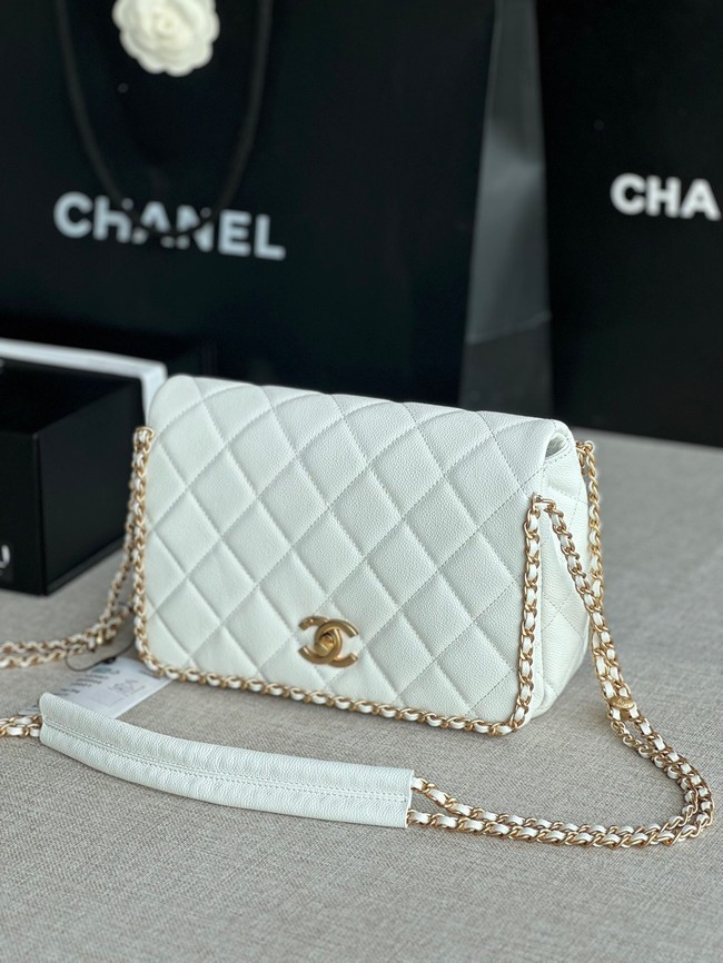 Chanel SMALL Flap Bag Grained Calfskin & Gold-Tone Metal AS3467 white