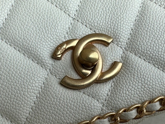 Chanel SMALL Flap Bag Grained Calfskin & Gold-Tone Metal AS3467 white