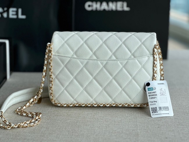 Chanel SMALL Flap Bag Grained Calfskin & Gold-Tone Metal AS3467 white