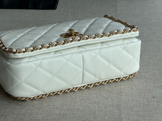 Chanel SMALL Flap Bag Grained Calfskin & Gold-Tone Metal AS3467 white