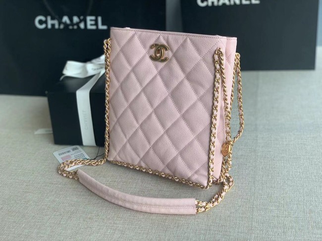 Chanel SMALL SHOPPING BAG Grained Calfskin & Gold-Tone Metal AS3470 pink