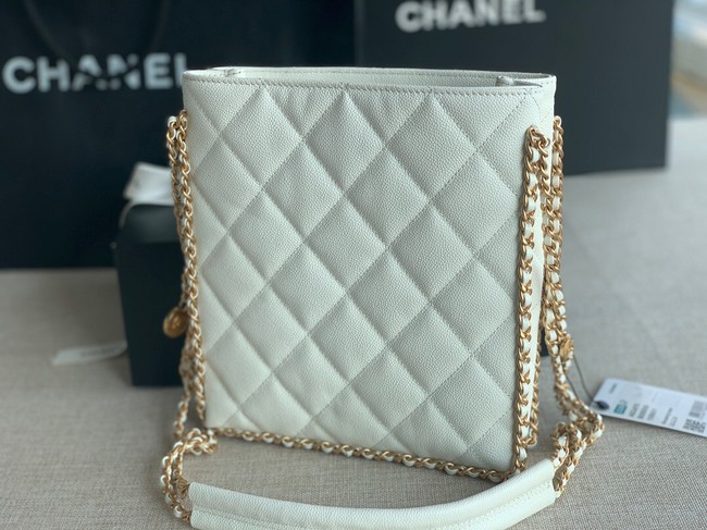 Chanel SMALL SHOPPING BAG Grained Calfskin & Gold-Tone Metal AS3470 white