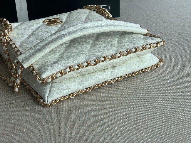 Chanel SMALL SHOPPING BAG Grained Calfskin & Gold-Tone Metal AS3470 white