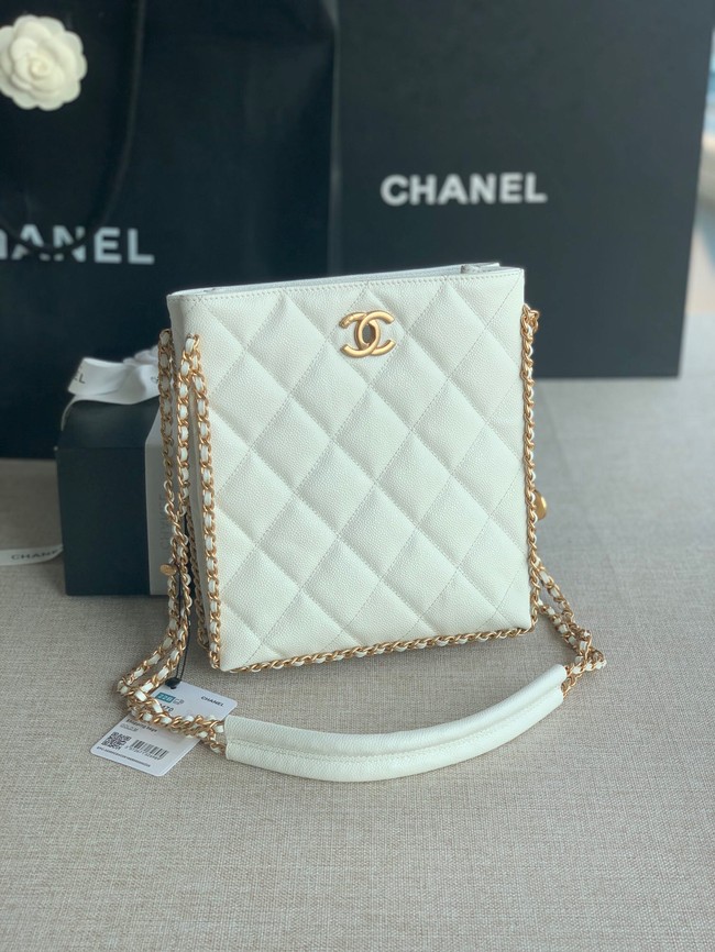 Chanel SMALL SHOPPING BAG Grained Calfskin & Gold-Tone Metal AS3470 white