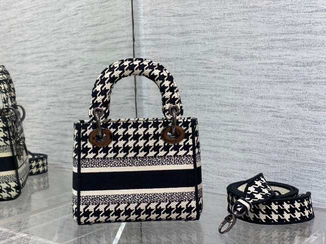 DIOR MINI LADY D-LITE BAG Black and White Houndstooth Embroidery M0500BZ