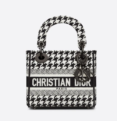 DIOR MINI LADY D-LITE BAG Black and White Houndstooth Embroidery M0500BZ