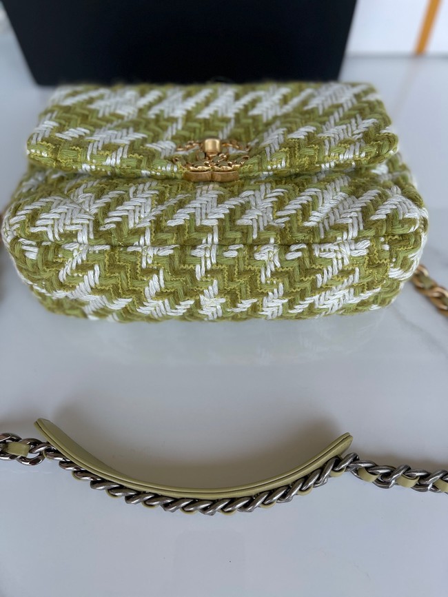 CHANEL 19 LARGE HANDBAG AS1160 Green & Ecru