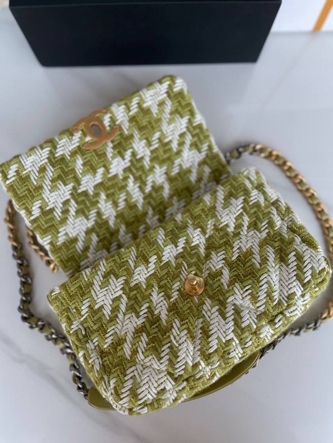 CHANEL 19 LARGE HANDBAG AS1160 Green & Ecru