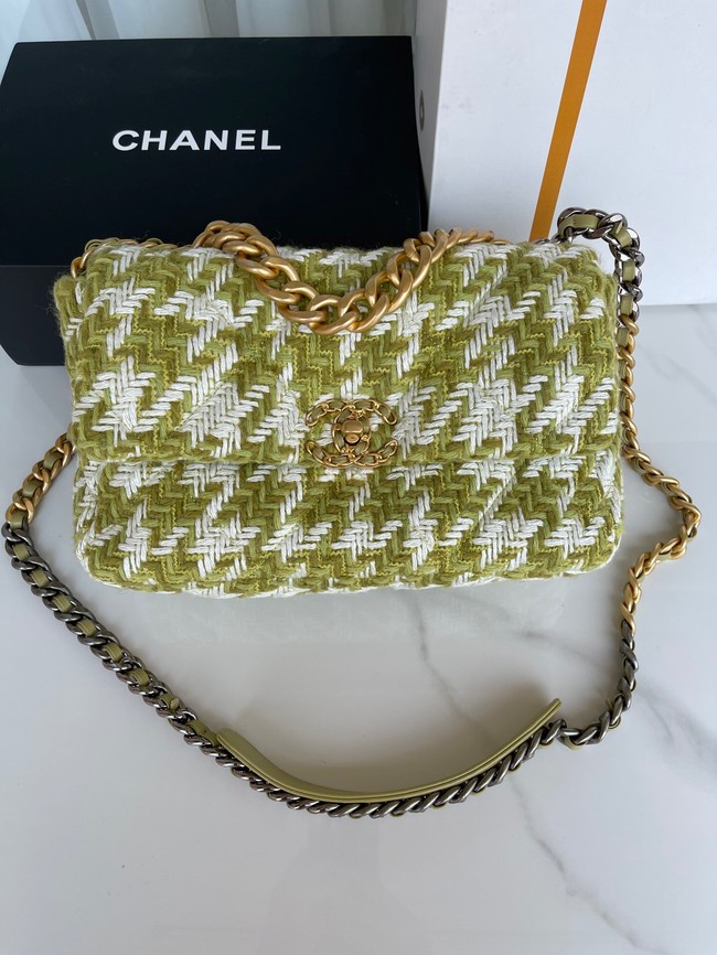 CHANEL 19 LARGE HANDBAG AS1161 Green & Ecru