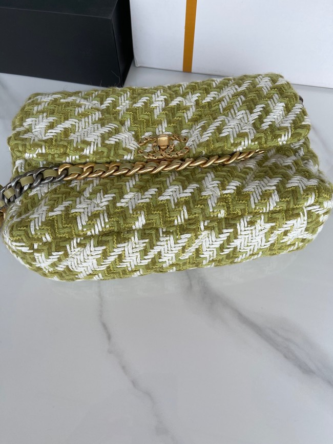 CHANEL 19 LARGE HANDBAG AS1161 Green & Ecru