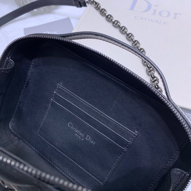 DIOR CARO BOX BAG WITH CHAIN Black Quilted Macrocannage Calfskin S5140B