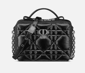 DIOR CARO BOX BAG WITH CHAIN Black Quilted Macrocannage Calfskin S5140B