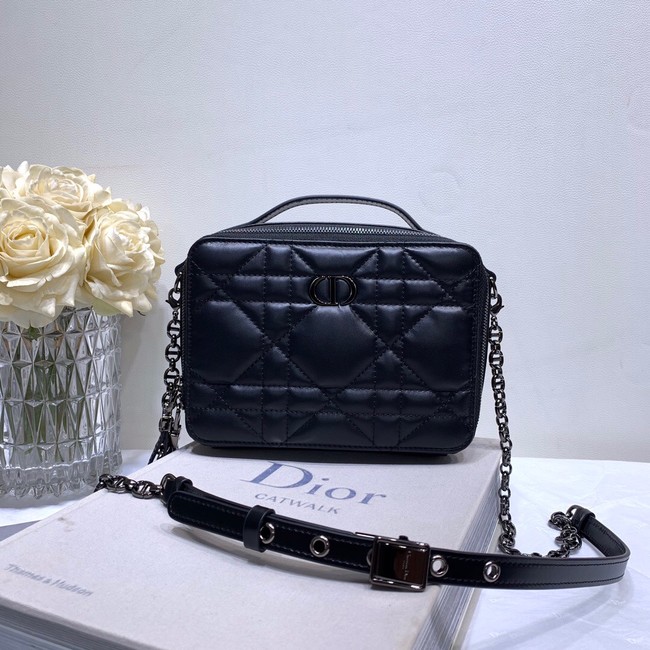 DIOR CARO BOX BAG WITH CHAIN Black Quilted Macrocannage Calfskin S5140B