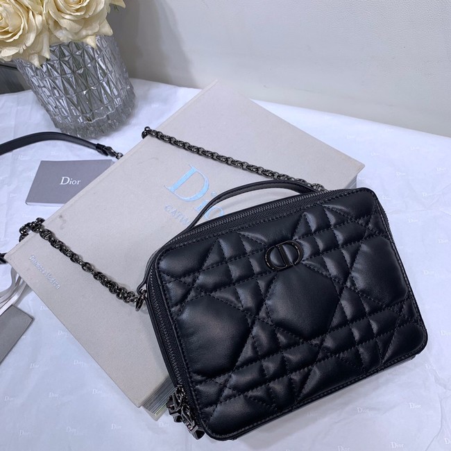 DIOR CARO BOX BAG WITH CHAIN Black Quilted Macrocannage Calfskin S5140B