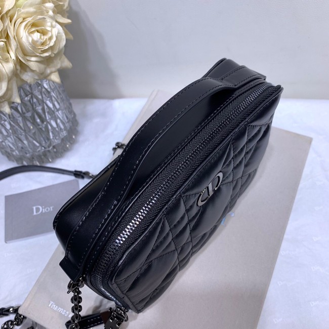 DIOR CARO BOX BAG WITH CHAIN Black Quilted Macrocannage Calfskin S5140B