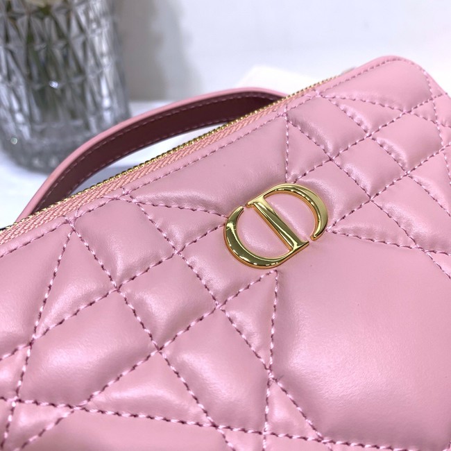 DIOR CARO BOX BAG WITH CHAIN Latte Quilted Macrocannage Calfskin S5140UNG pink