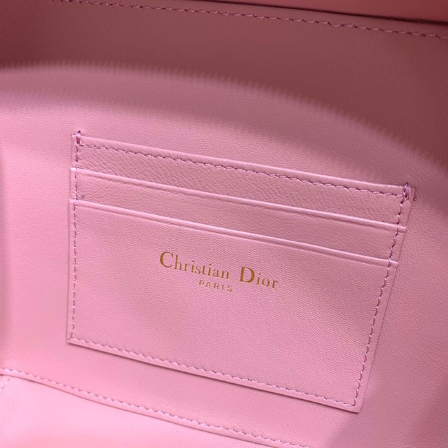 DIOR CARO BOX BAG WITH CHAIN Latte Quilted Macrocannage Calfskin S5140UNG pink