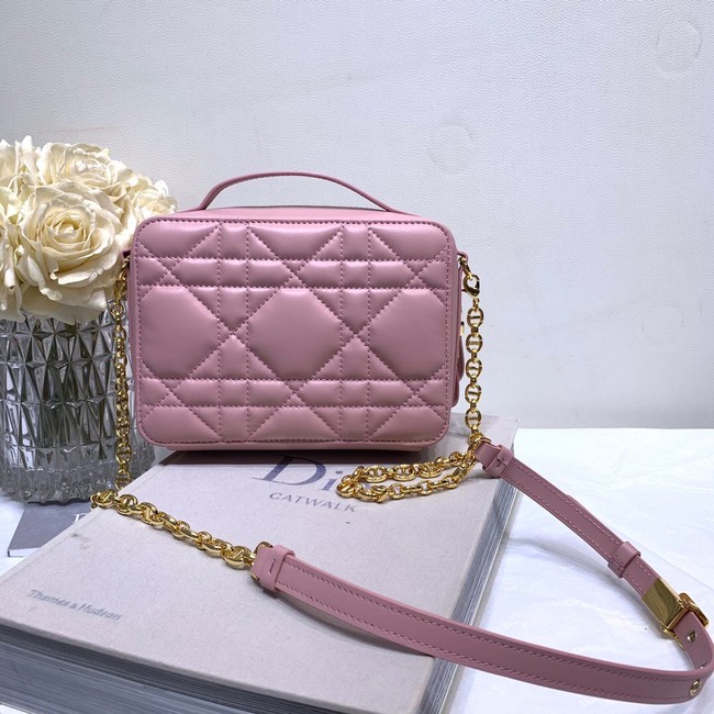 DIOR CARO BOX BAG WITH CHAIN Latte Quilted Macrocannage Calfskin S5140UNG pink