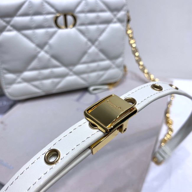 DIOR CARO BOX BAG WITH CHAIN Latte Quilted Macrocannage Calfskin S5140UNG white