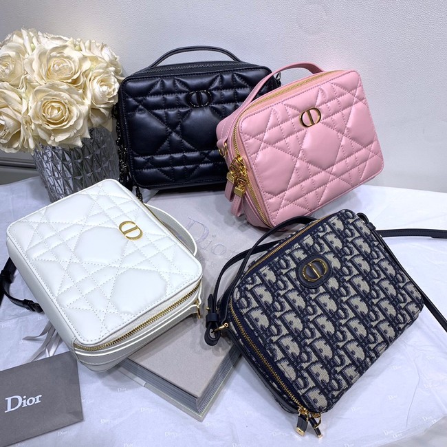 DIOR CARO BOX BAG WITH CHAIN Latte Quilted Macrocannage Calfskin S5140UNG white