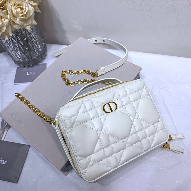 DIOR CARO BOX BAG WITH CHAIN Latte Quilted Macrocannage Calfskin S5140UNG white