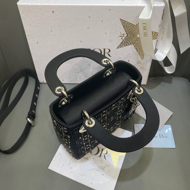 MINI LADY DIOR BAG Strass Cannage Satin M0500P black