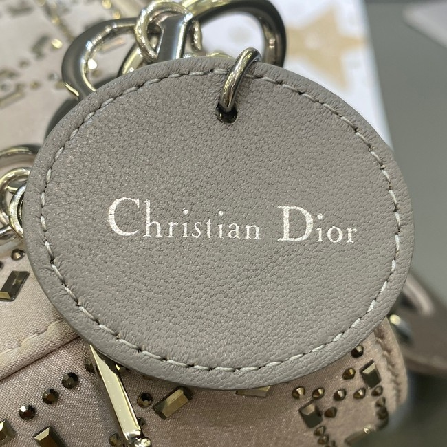 MINI LADY DIOR BAG Strass Cannage Satin M0500P gray