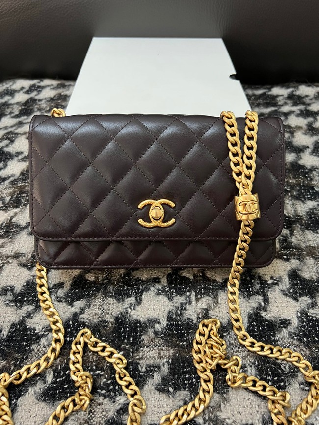 Chanel WALLET ON CHAIN Lambskin & Gold-Tone Metal AP3043 Black