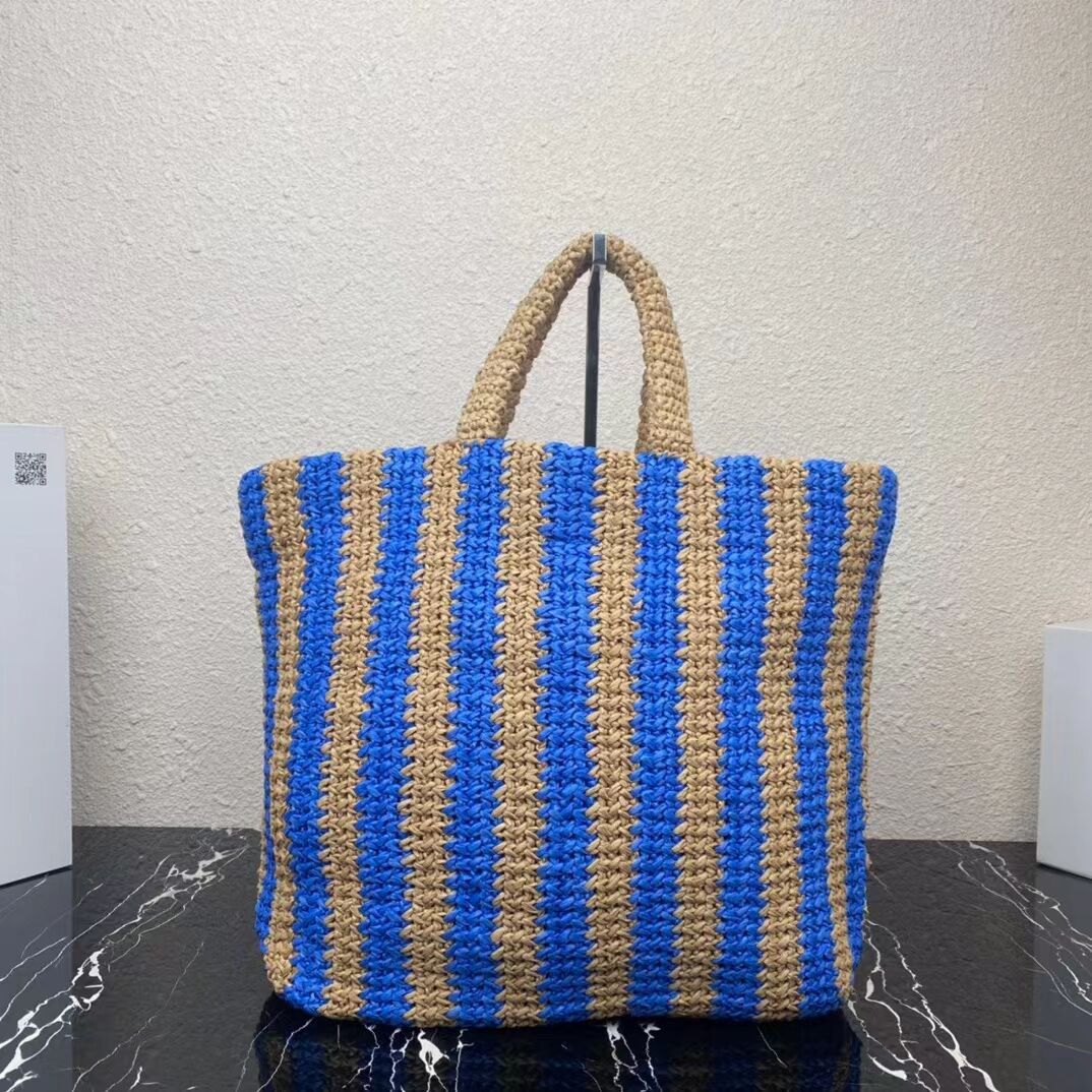 Prada Raffia tote bag 1NE229 blue