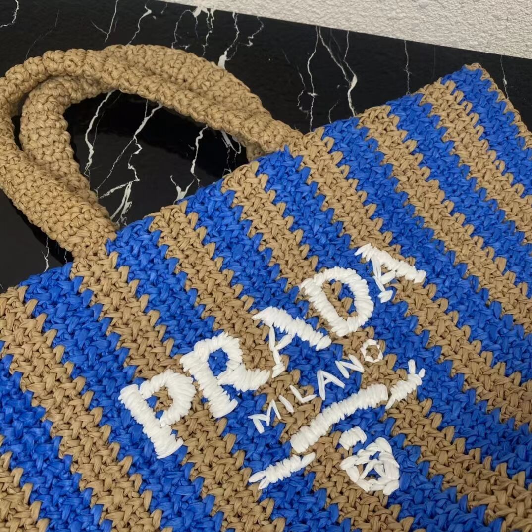 Prada Raffia tote bag 1NE229 blue