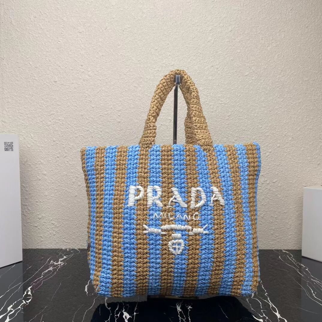 Prada Raffia tote bag 1NE229 light blue