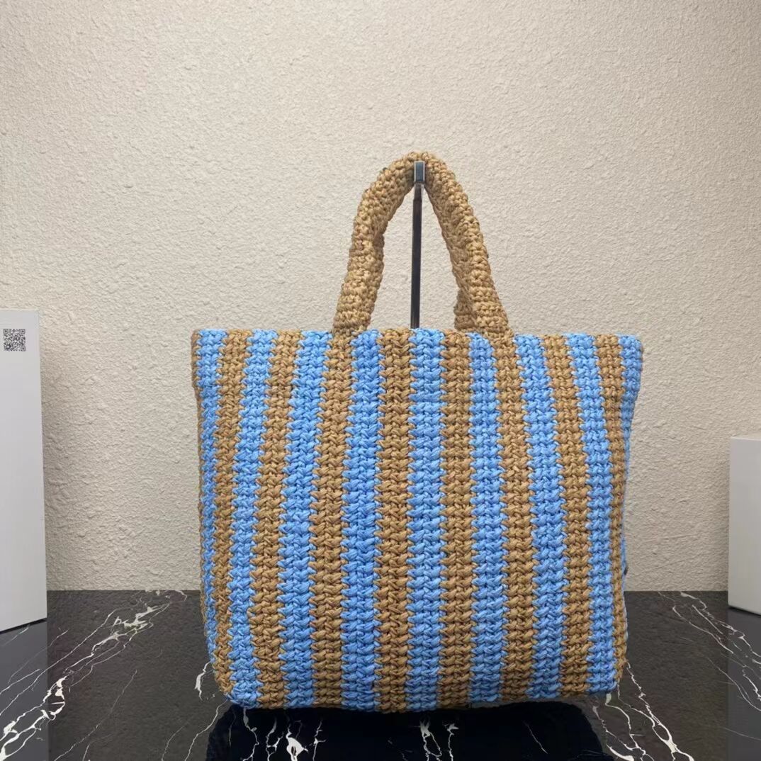 Prada Raffia tote bag 1NE229 light blue