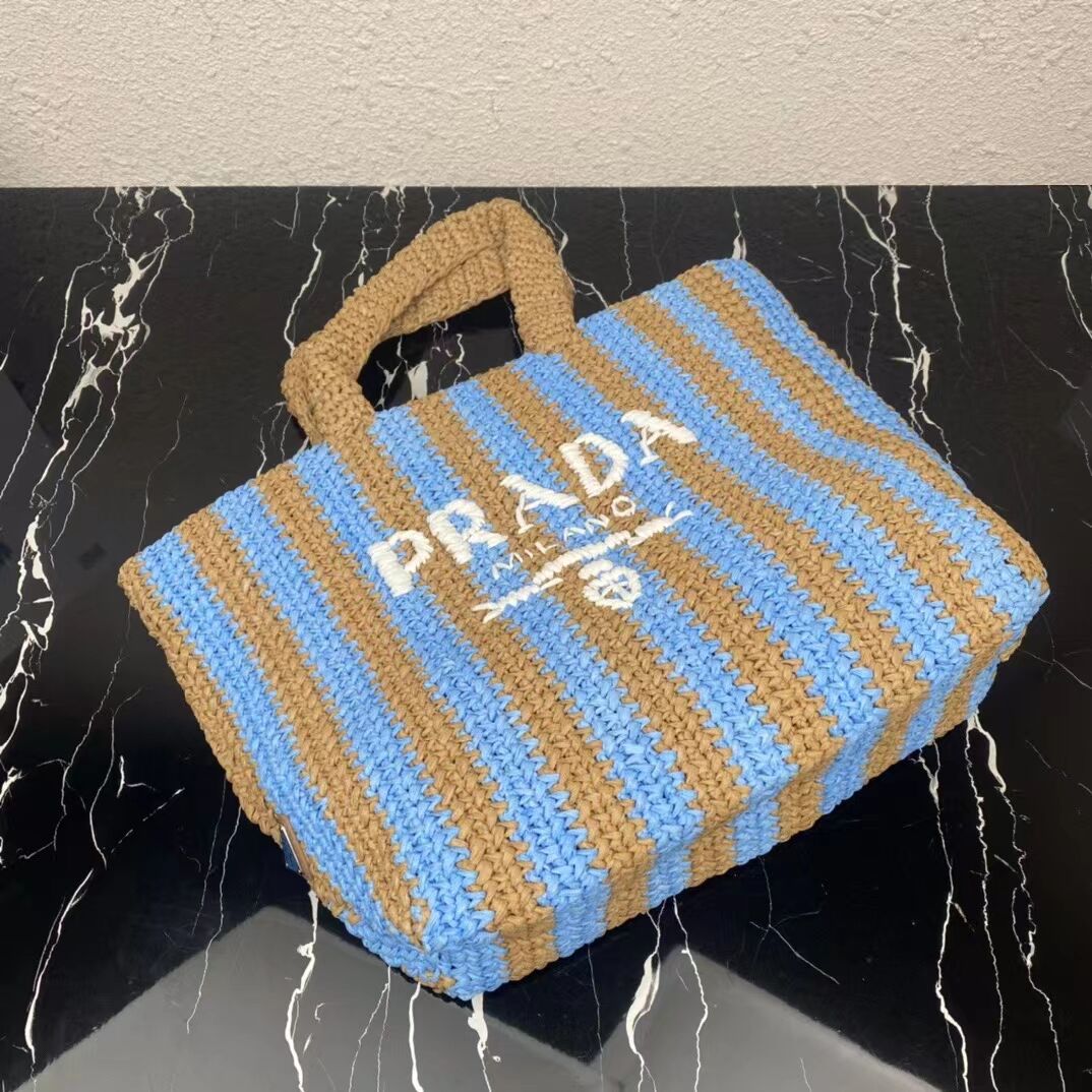 Prada Raffia tote bag 1NE229 light blue