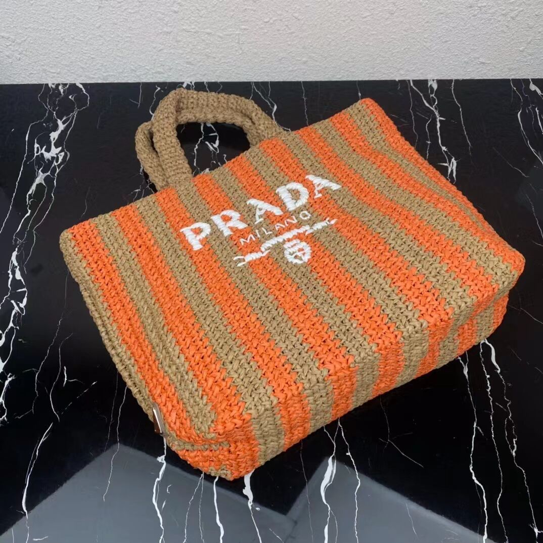 Prada Raffia tote bag 1NE229 orange